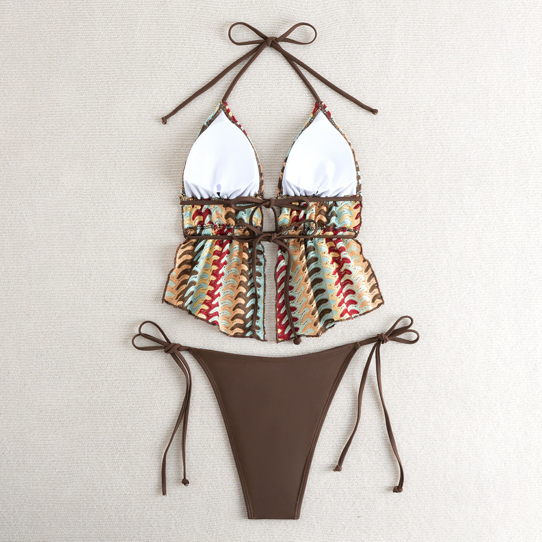 Damen Bikini-Set mit kreativem Rüschendetail und verstellbaren Trägern R&B