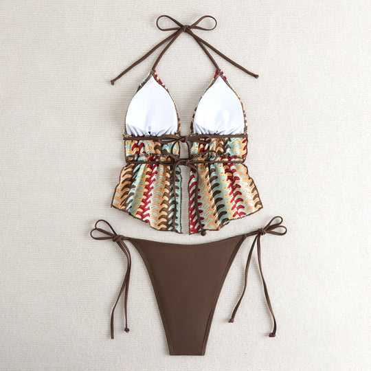 Damen Bikini-Set mit kreativem Rüschendetail und verstellbaren Trägern R&B