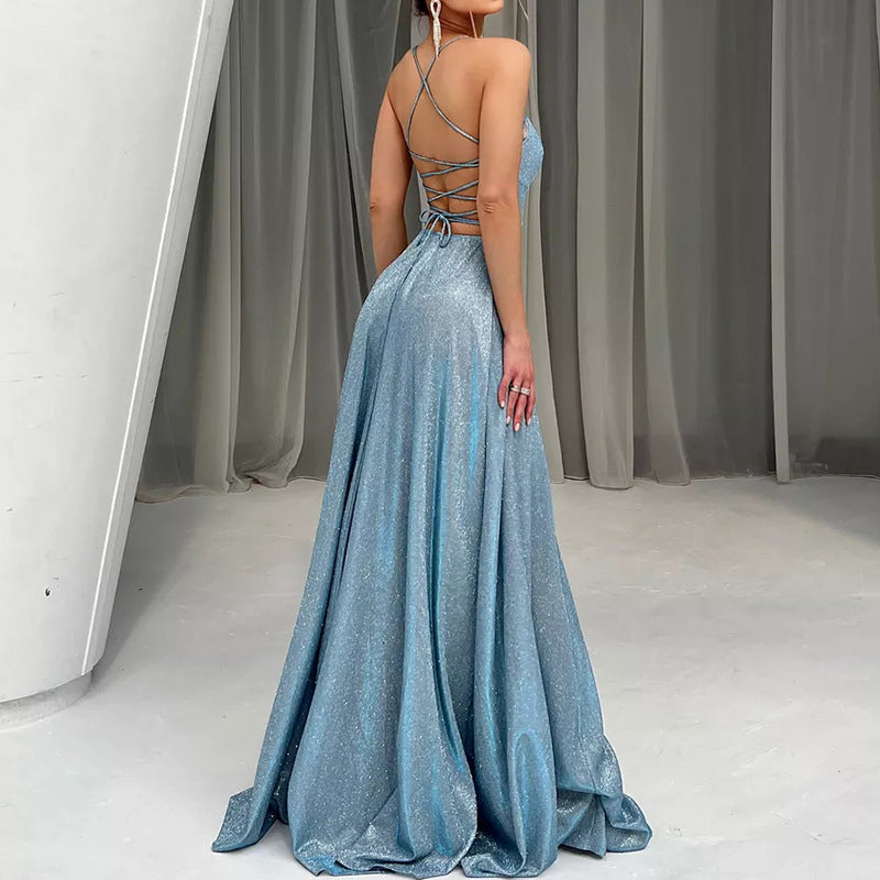Damen Glamouröses Abendkleid mit offenem Rücken und funkelnder Stoffqualität R&B