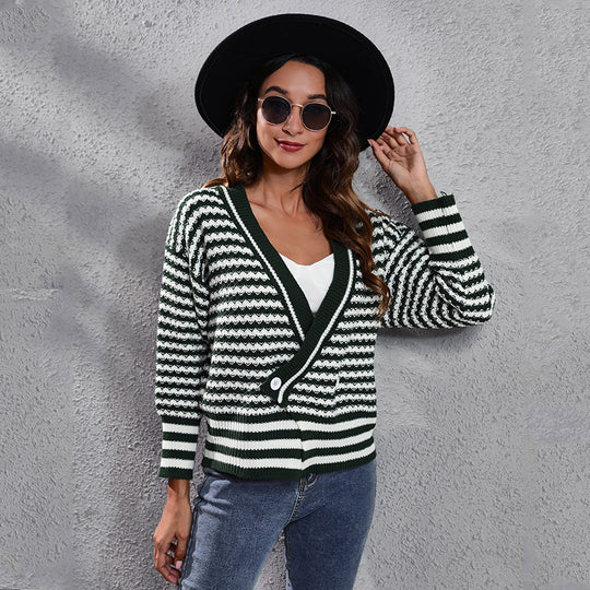 Damen Grobstrickpullover mit modischem Wellenmuster und weitem Schnitt R&B