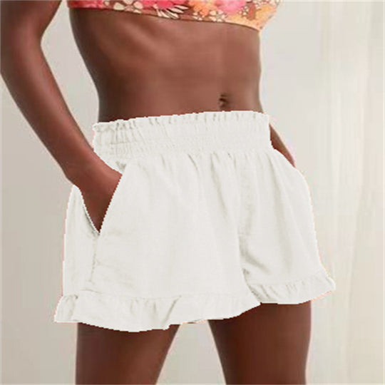 Damen lässige Sommer-Shorts mit elastischem Bund und voluminösem Saum R&B
