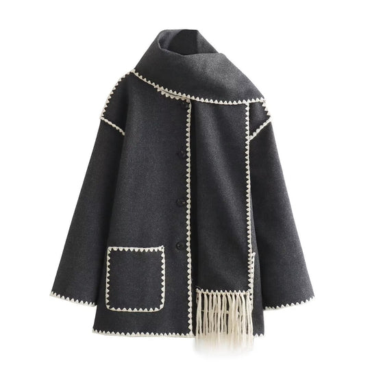 Damen Mantel mit Fransendetail und eleganter Knopfleiste R&B