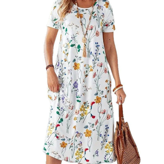 Damen Kurzes Sommerkleid mit blumigem Muster und praktischen Taschen R&B