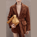 Damen Samt Blazerjacke mit Gürtel und eleganter Passform R&B