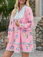 Damen Blusenkleid mit floralem Design und gerafftem Ausschnitt R&B