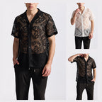 Herren Designer-Hemd aus transparentem Häkelmaterial mit floralem Muster