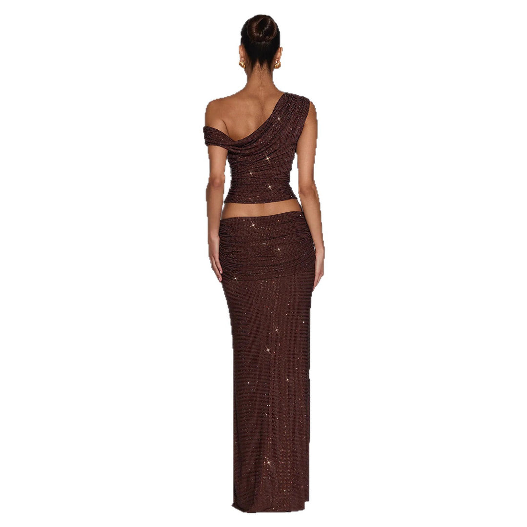 Damen Glänzendes Oberteil mit asymmetrischem Schnitt und glamourösen Strassdetails R&B
