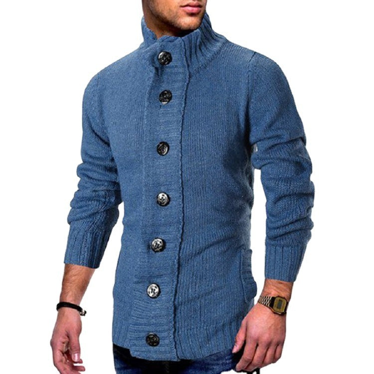 Herren modische Strickjacke mit hohem Kragen und Knopfdetails R&B