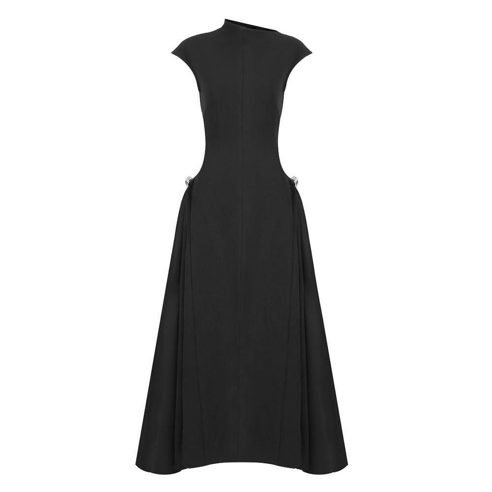 Damen elegantes bodenlanges Kleid mit außergewöhnlichem Kragen und innovativer Silhouette R&B