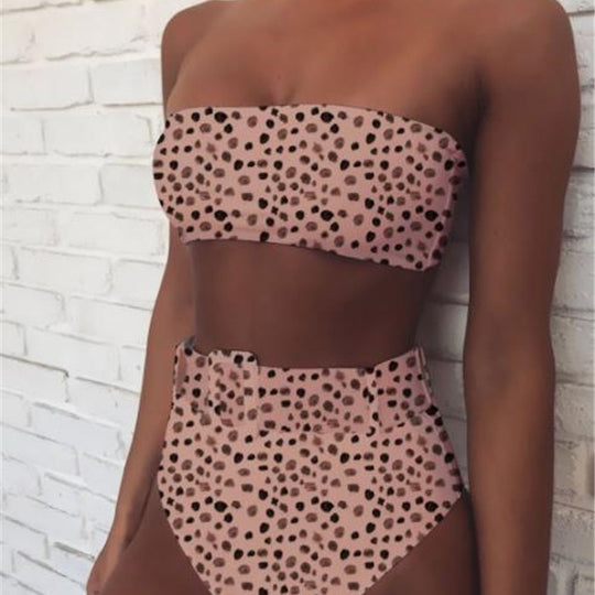 Damen Bandeau-Bikini-Set mit hoch taillierter Hose und trendigem Gürteldetail R&B