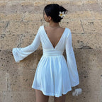 Damen elegantes Kleid mit tiefem V-Ausschnitt und langen Ärmeln R&B