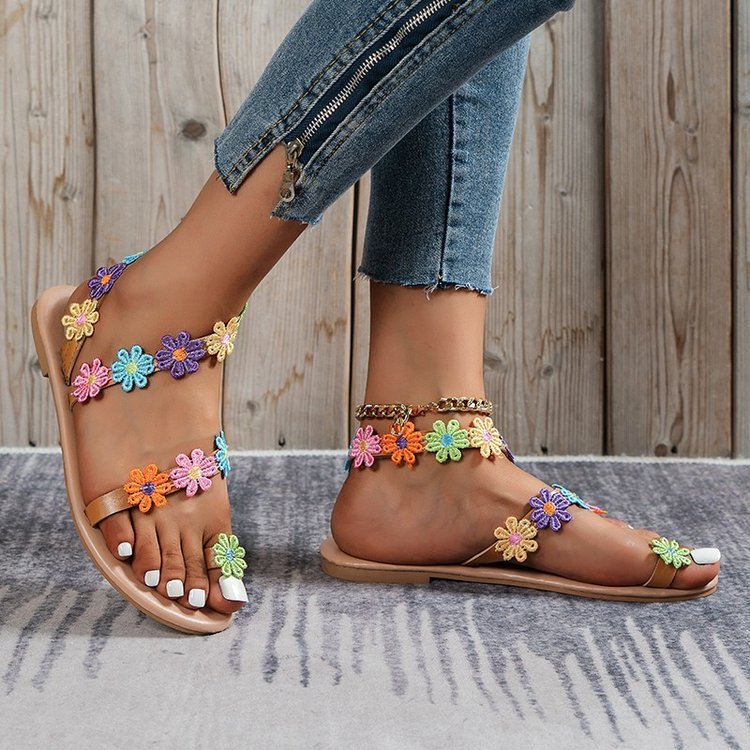 Damen Sommer Sandalen mit buntem Blüten-Design und rutschfester Sohle R&B