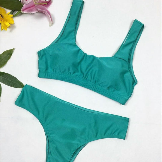 Damen Bikini-Set mit tiefem Hosenbund und breiten Trägern R&B