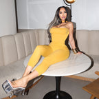 Damen Stylishes Jumpsuit mit schmalen Trägern und asymmetrischem Ausschnitt R&B