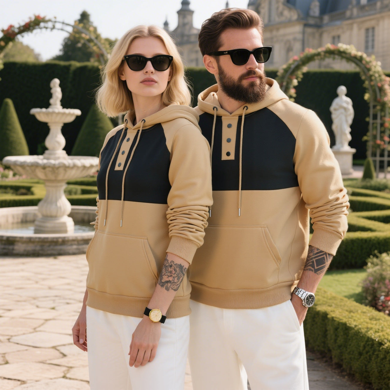 Herren modischer Kapuzenpullover mit strukturiertem GewR&Be und praktischen Knopfdetails R&B