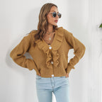 Damen Strickjacke mit Rüschendetails und knöpfbarem Frontverschluss R&B