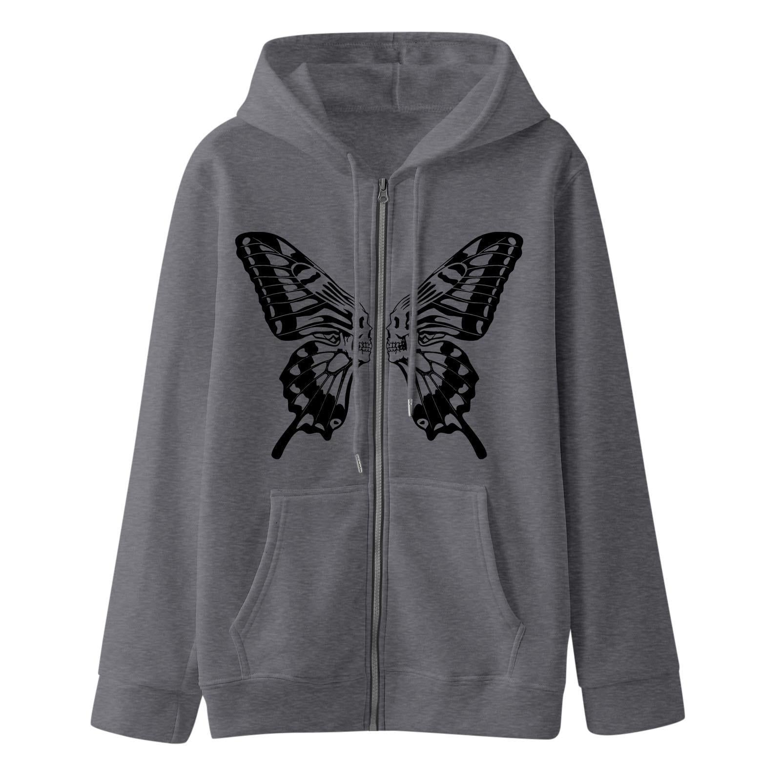 Damen Kapuzensweatjacke mit einzigartigem Schmetterlingsdruck