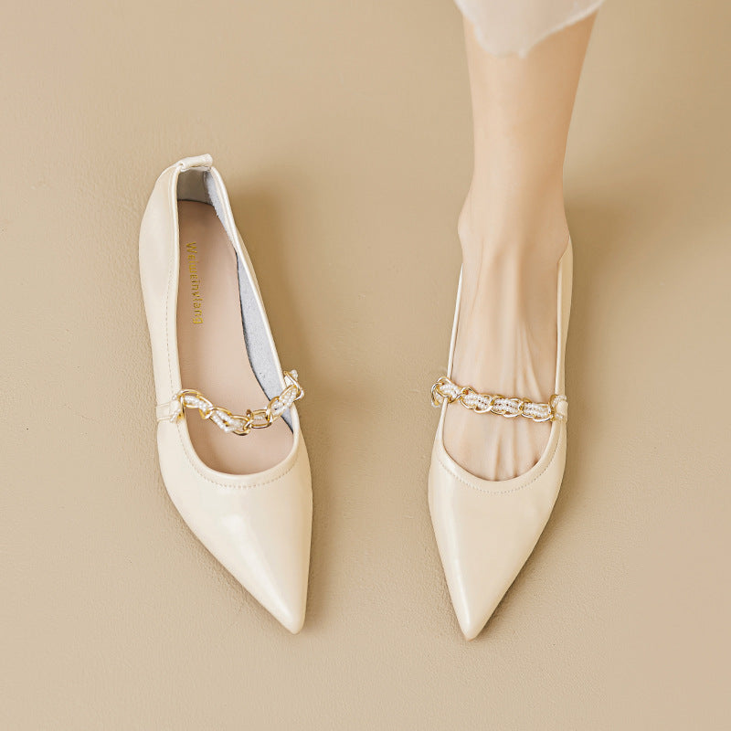 Damen Ballerinas aus Leder mit edlem Kettendetail