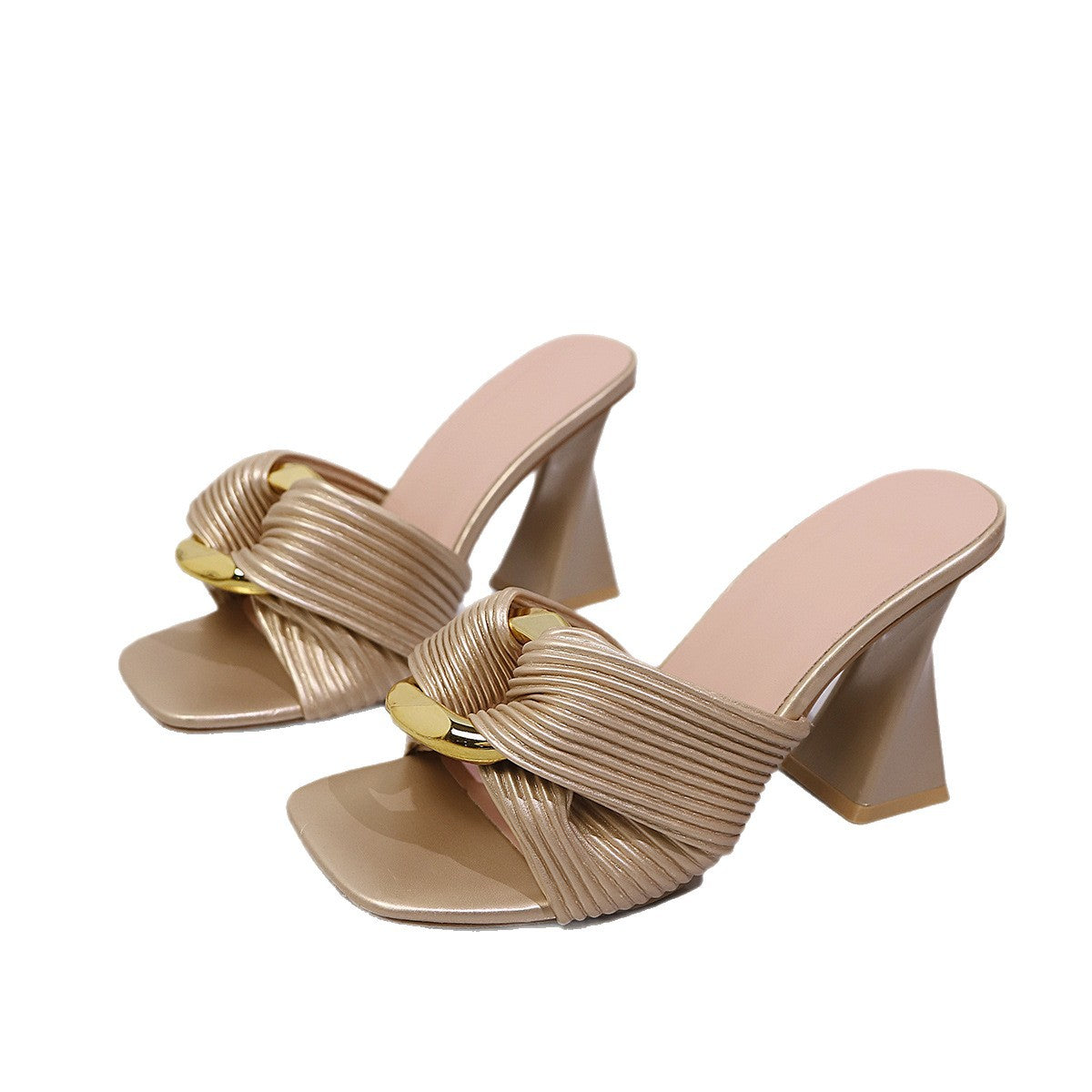 Damen elegante Mules mit dekorativen Knoten und hochwertigem Blockabsatz R&B