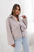 Damen Kuschelige Overshirtjacke im lässigen Stil mit praktischen Taschen und Knopfverschluss R&B