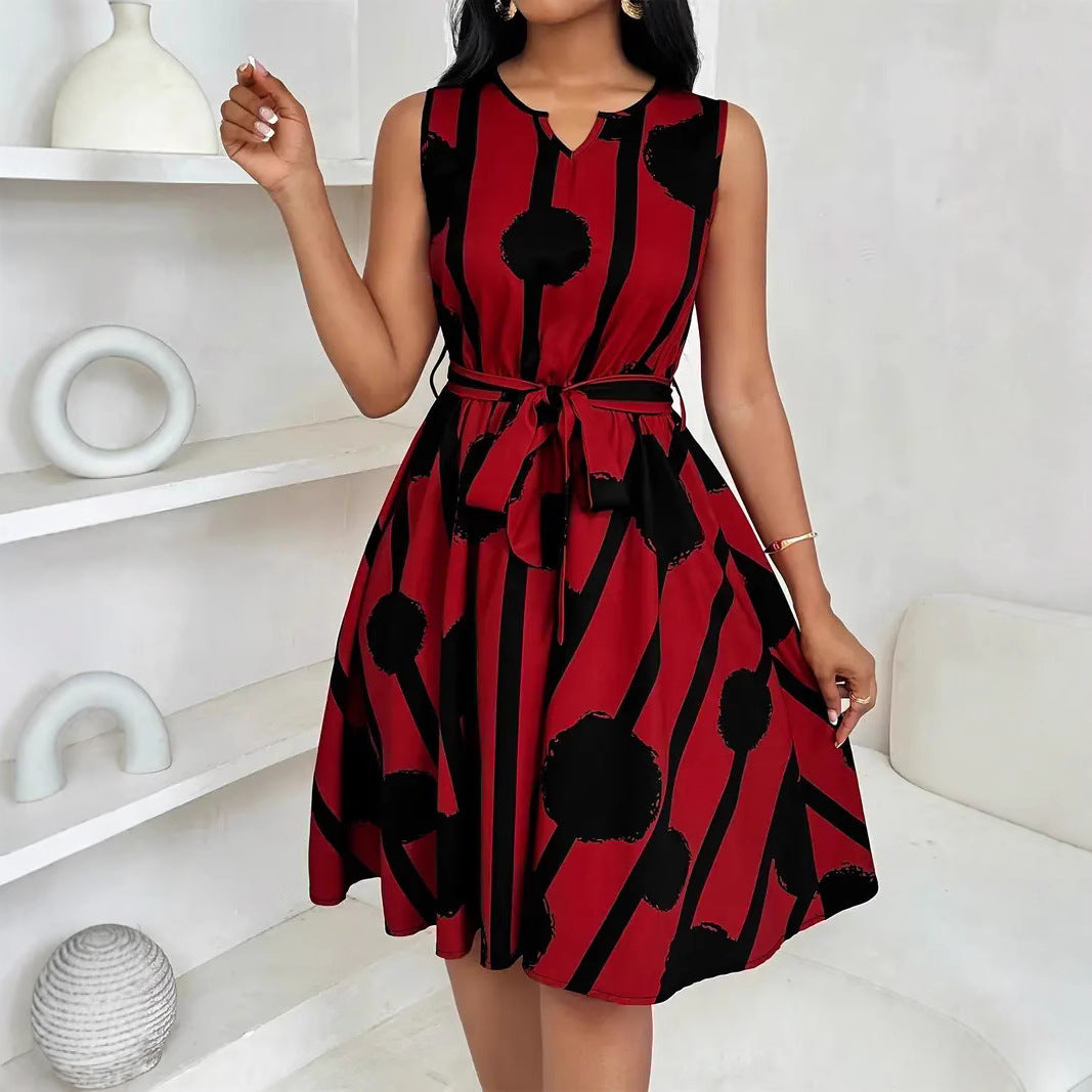 Damen Elegantes Kleid mit grafischem Muster und Taillengürtel R&B