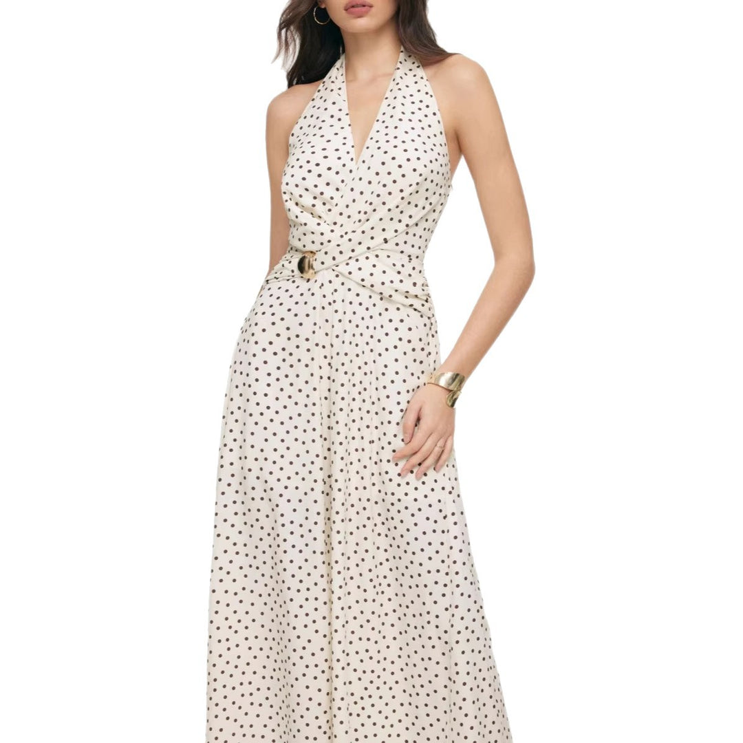 Damen eleganter Jumpsuit mit tiefem Ausschnitt und schwingendem Bein R&B