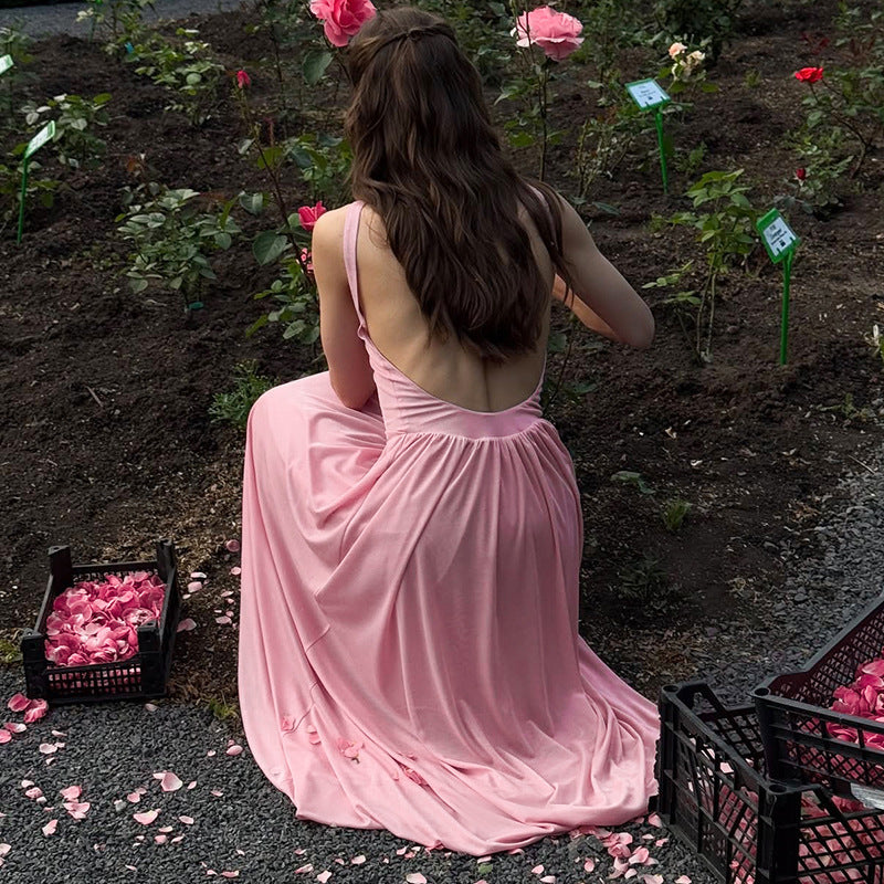 Damen elegantes und fließendes Maxikleid mit asymmetrischem Schnitt R&B