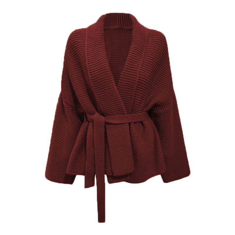 Damen Grobstrickjacke mit breitem Gürtel und weitem Schnitt R&B