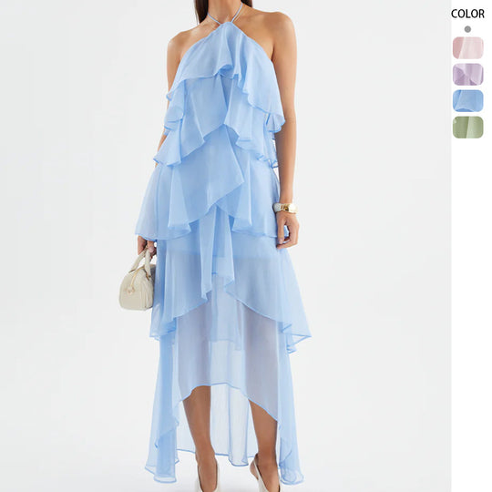 Damen Chiffon Maxikleid mit mehrschichtigen Rüschendetails R&B