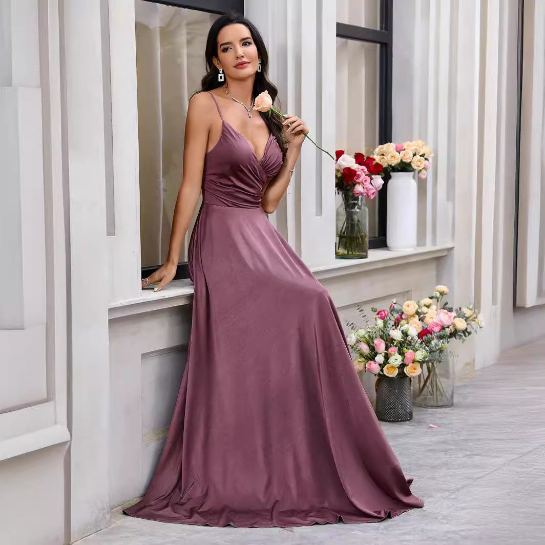 Damen Elegantes Maxikleid mit gerafftem Oberteil und schwingendem Saum R&B