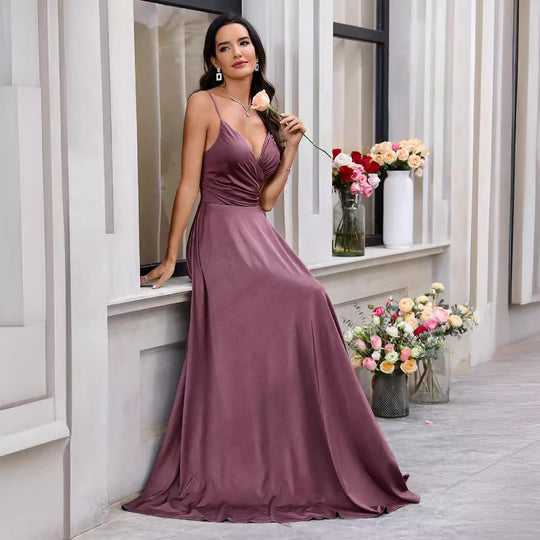 Damen Elegantes Maxikleid mit gerafftem Oberteil und schwingendem Saum R&B