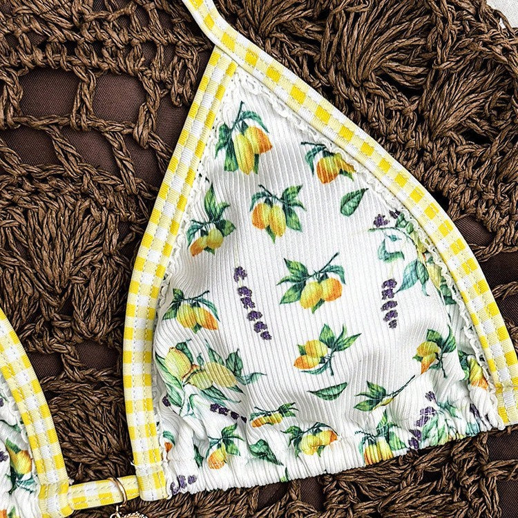 Damen Triangel-Bikini mit floralem Muster und verspieltem Design