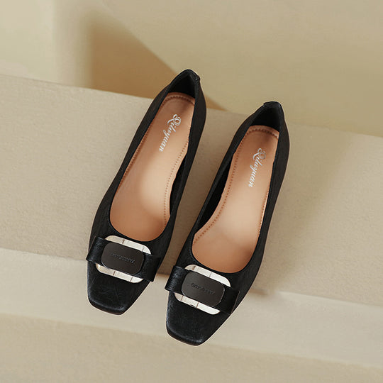 Damen Ballerinas mit elegantem Quadrat-Design und dekorativem Riemen R&B