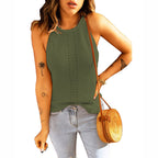 Damen ärmelloses Stricktop mit Rippstruktur und dekorativem Lochmuster R&B