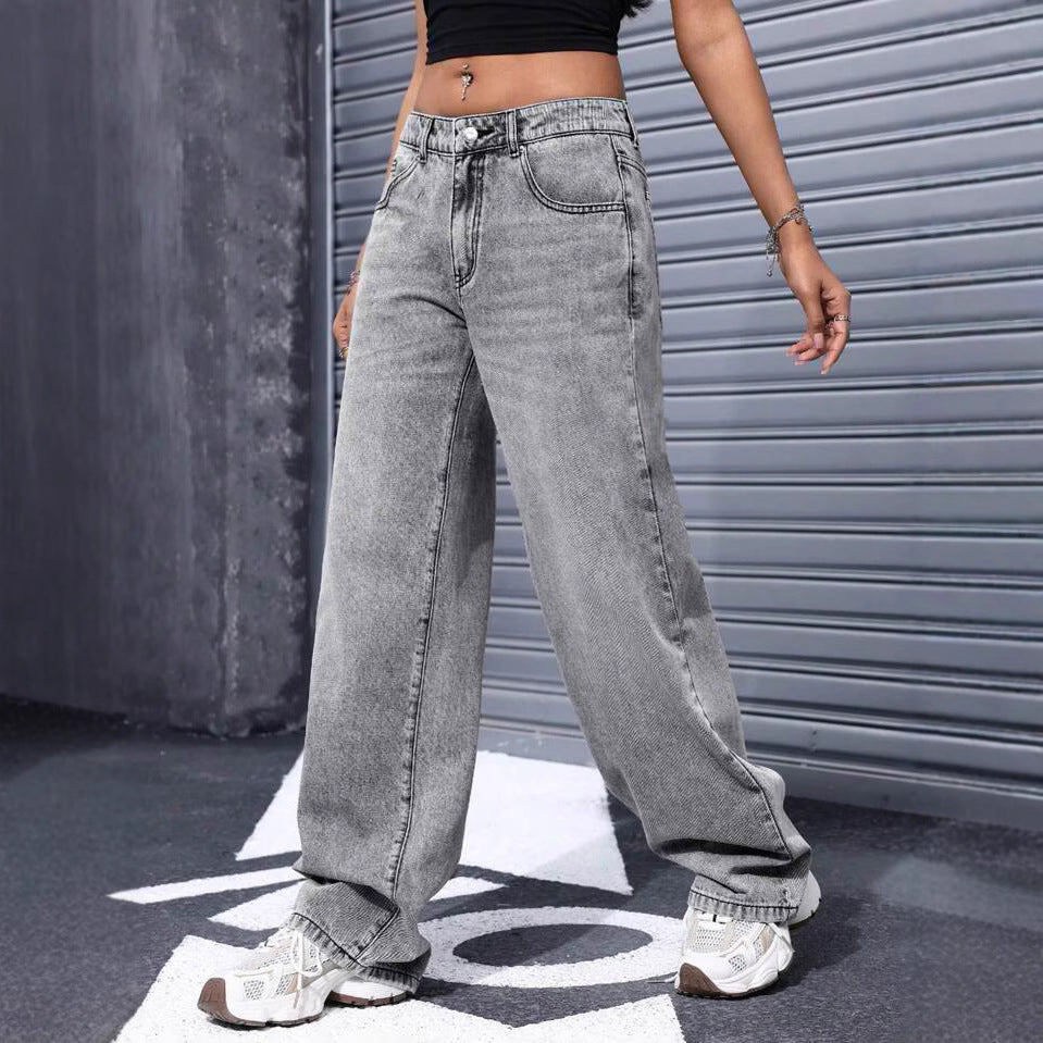 Damen Weite Jeans im lässigen Urban-Style mit hohem Bund und markanten Nähten R&B