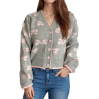 Damen Strickjacke mit verspieltem Schmetterlingsmotiv und dekorativen Knöpfen R&B