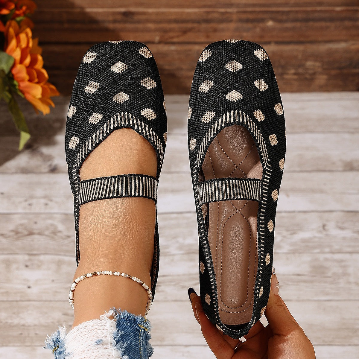 Damen Bequeme und stylische Ballerinas mit elastischem Riemen R&B