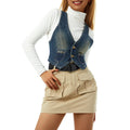Damen Jeansweste mit stylischem Schnitt und dekorativen Knöpfen R&B