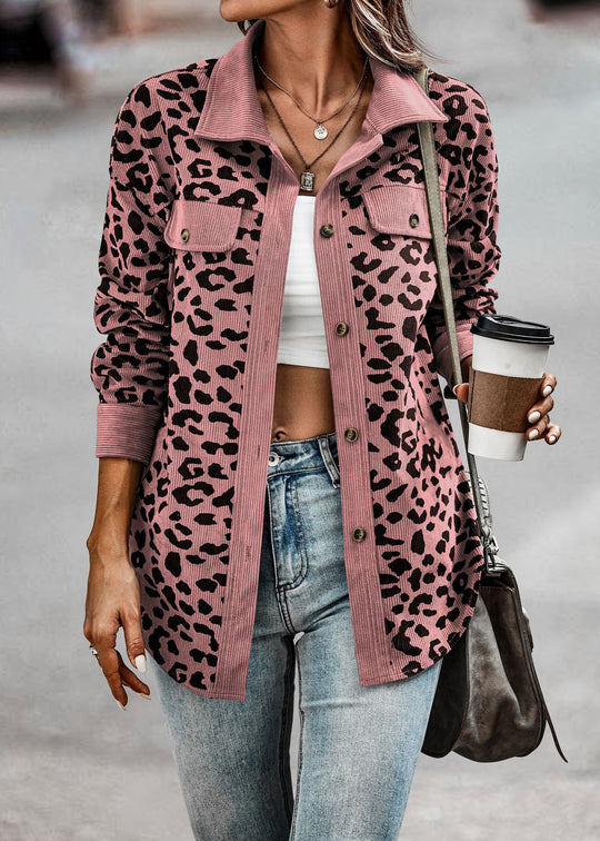 Damen Freizeitjacke mit strukturiertem Leopardenmuster und praktischen Taschen R&B
