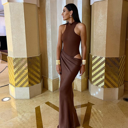 Damen Elegantes Wickelkleid mit hochgeschlossenem Kragen und figurformendem Schnitt R&B