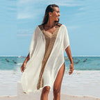 Damen Strandkleid mit romantischem Häkelmuster und voluminösen Ärmeln R&B