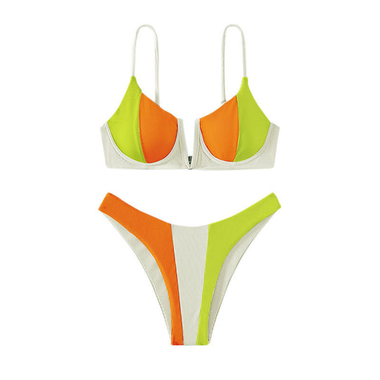 Damen Designer Triangel-Bikini mit innovativem Farbblockdesign R&B