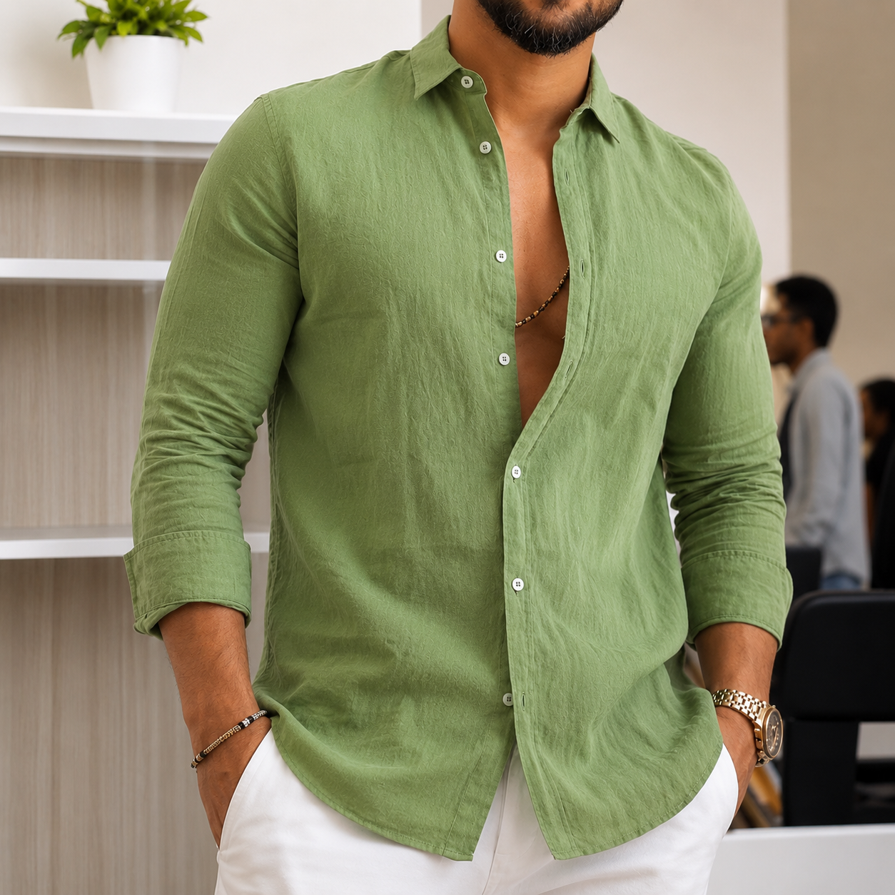 Herren Leichtes Leinenhemd R&B
