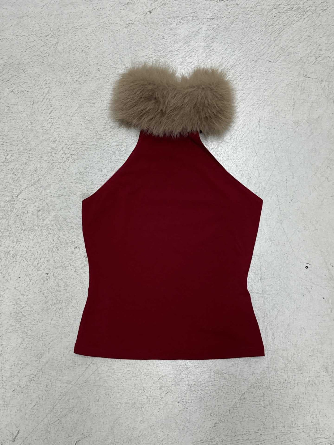Damen elegantes langes Abendkleid mit raffiniertem Halter-Design und luxuriösem Kunstfellkragen R&B