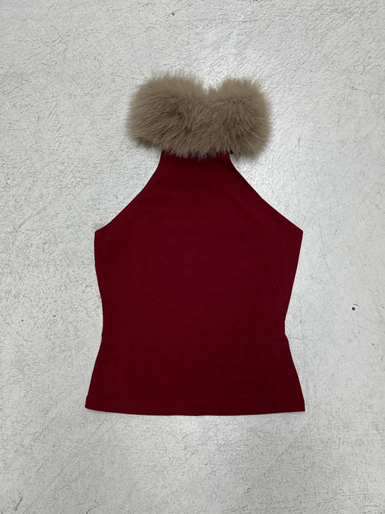 Damen elegantes langes Abendkleid mit raffiniertem Halter-Design und luxuriösem Kunstfellkragen R&B
