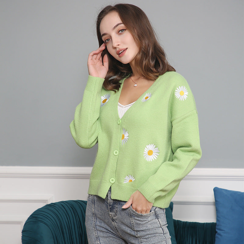 Damen Strickjacke mit floralem Design und Knopfverschluss R&B