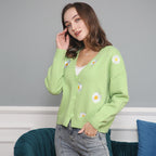 Damen Strickjacke mit floralem Muster und V-Ausschnitt