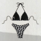 Damen Triangel-Bikini mit kontrastierendem Palmendruck R&B