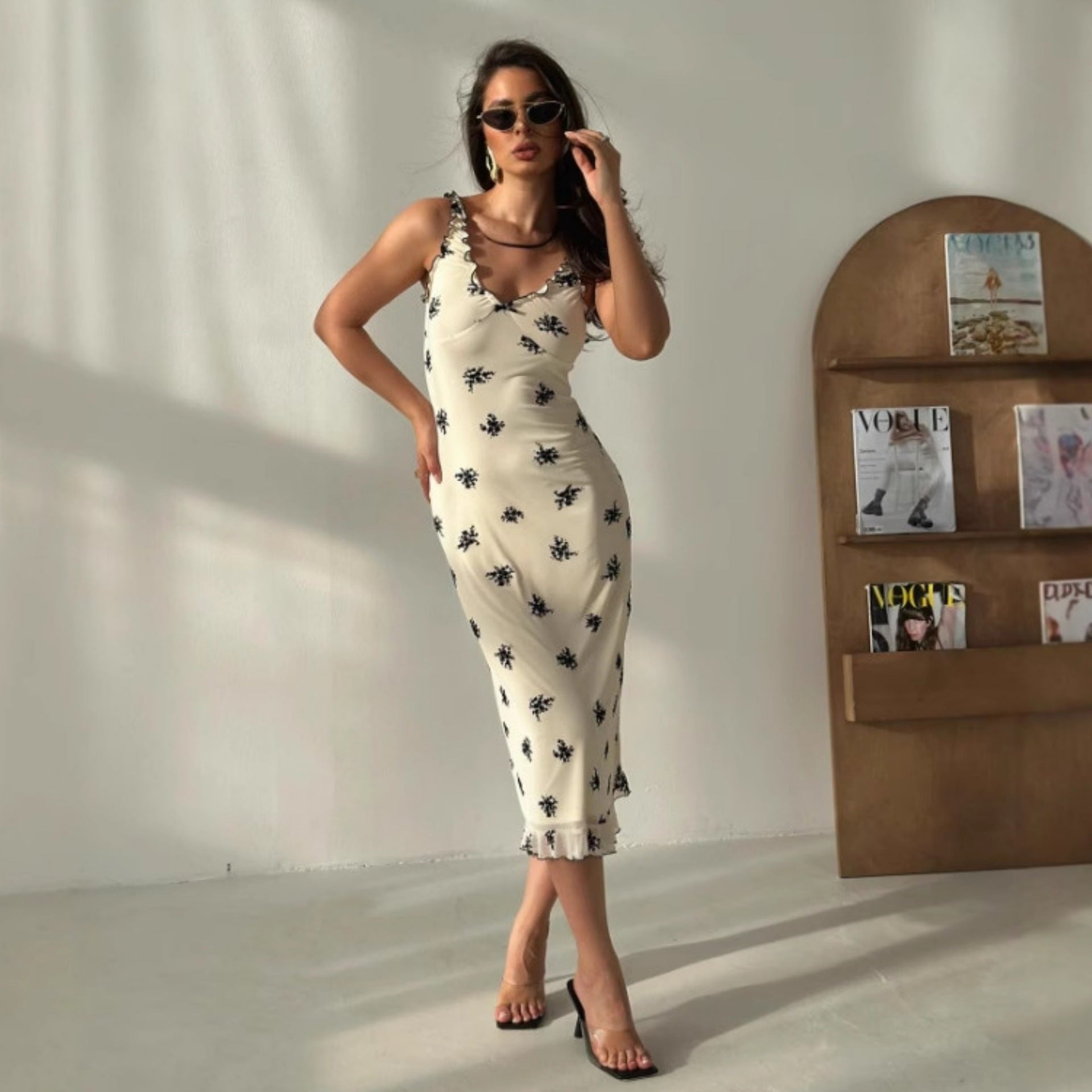 Damen Elegantes Maxikleid mit floralen Motiven und Rüschen R&B