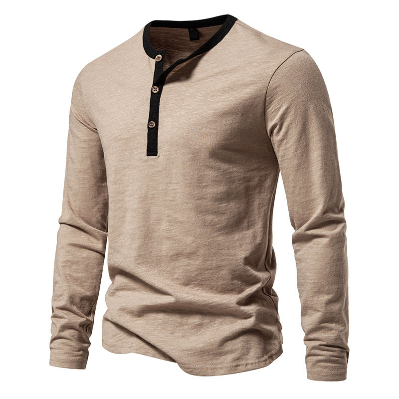 Herren langärmliges Henley-Shirt mit kontrastierendem Kragen R&B
